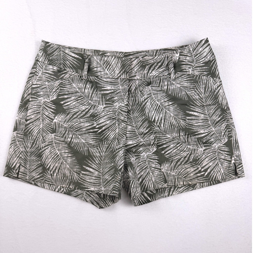 White House‎ Black Market Palm Leaf Tropical Shorts Olive Green White Size 4